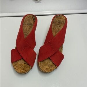 Cato Red Wedge Canvas Stuyded strap cork Sandals